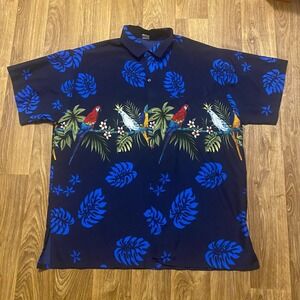 Vintage‎ Hawaiian Shirt Men XL Blue Parrot Creations Button Up AOP